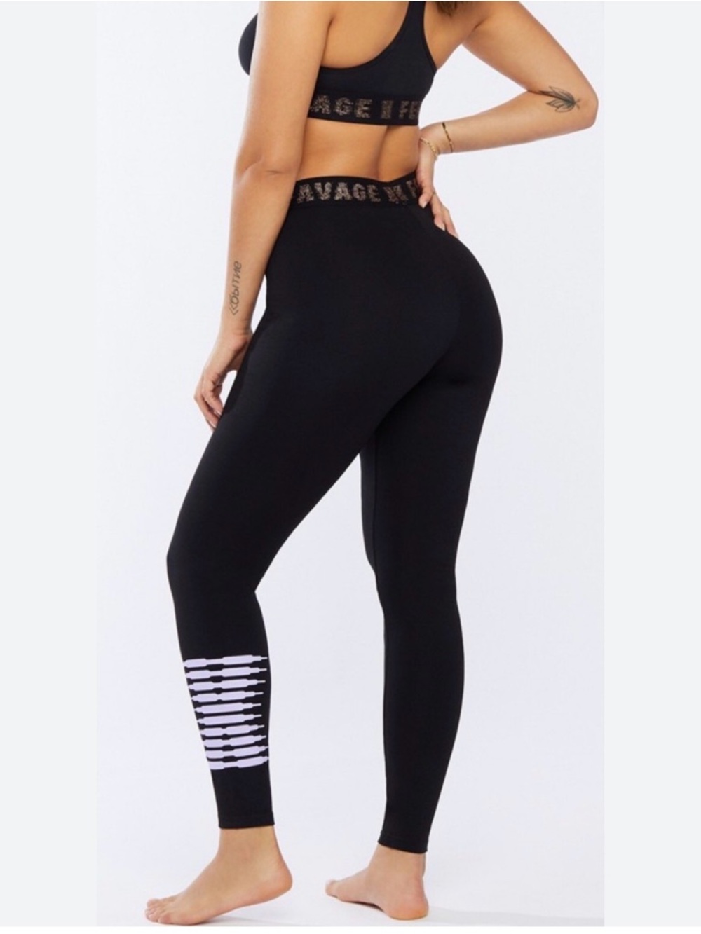 Savage X Fenty Black High-Rise Leggings with Ankle Stripe Panel